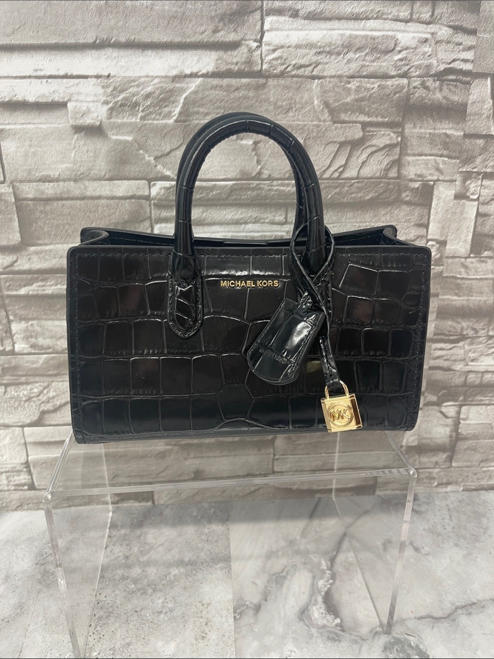 Michael Kors Scarlett XS Black Croc Embossed Satchel with Matching Wallet - Picture 5 of 13